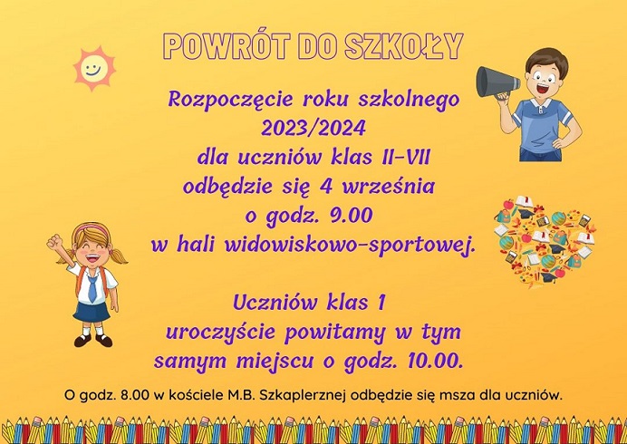 Rozpoczęcie roku szkolnego 2023/2024 – harmonogram