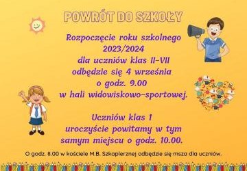 Rozpoczęcie roku szkolnego 2023/2024 – harmonogram